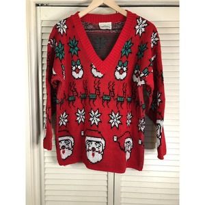 Vintage 80s Croquet Club Women’s Christmas Sweater Santa Medium